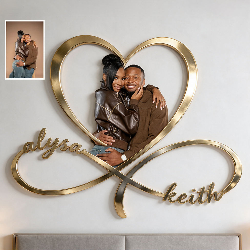 Personalized Custom Photo Lesbian Couple Infinity Heart Metal Sign Bedroom Decor
