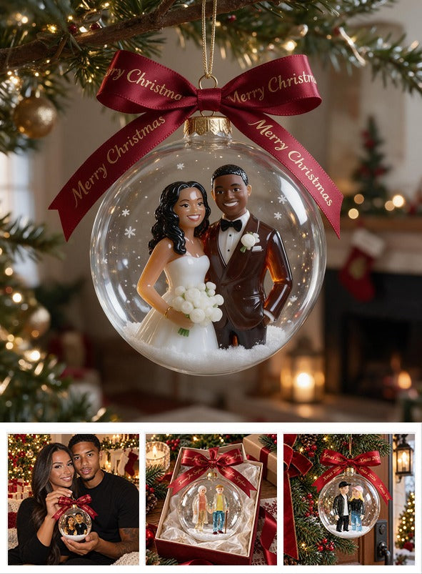 Personalized Christmas Black Couple Wedding Snow Globe Ornament Holiday Keepsake