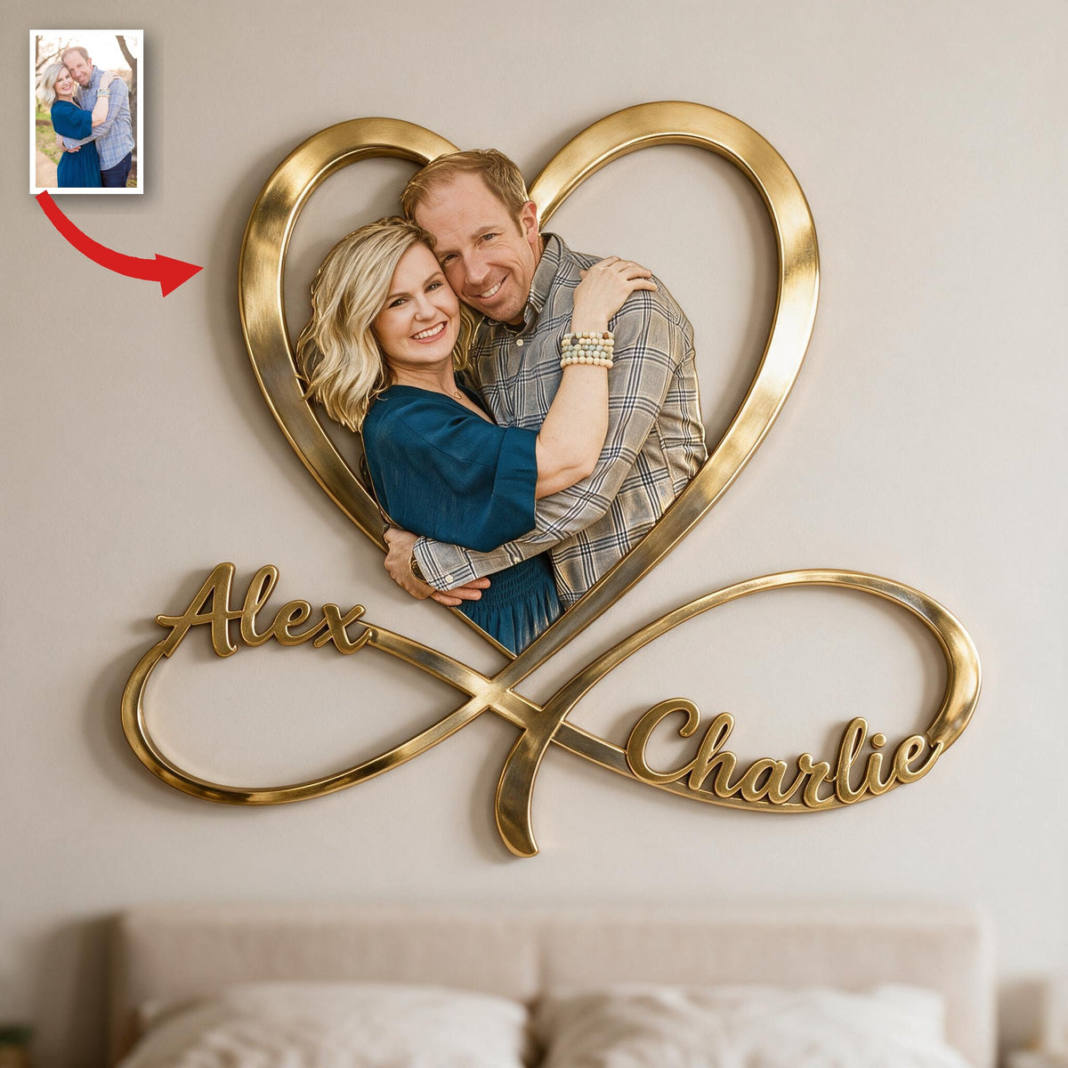 Personalized Custom Photo Middle-Aged Couple Infinity Heart Metal Sign Bedroom Decor