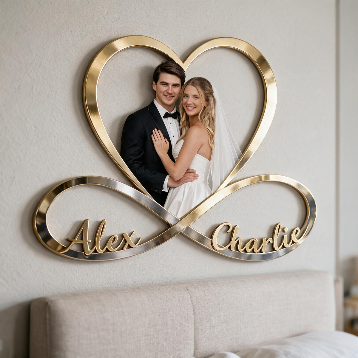 Personalized Custom Photo Wedding Couple Infinity Heart Metal Sign Bedroom Decor