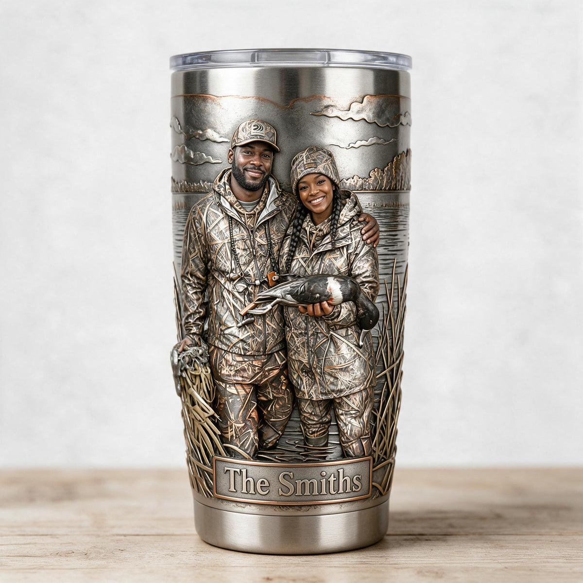 Personalized Custom Photo Black Hunting Couple Hunting Tumbler