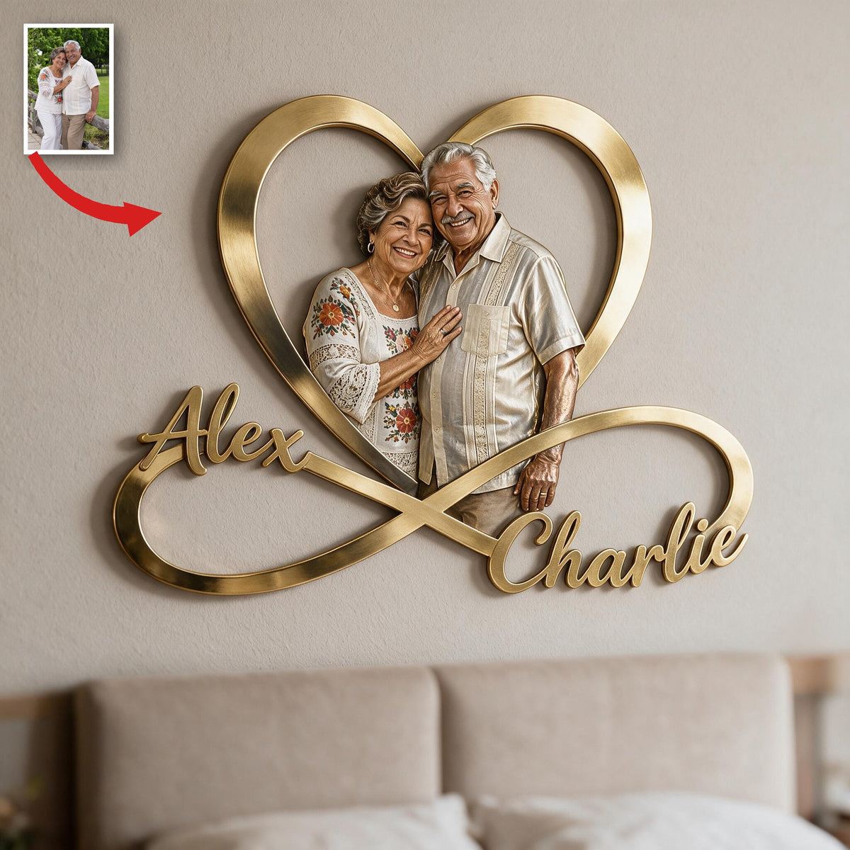 Personalized Custom Photo Older Latino Couple Infinity Heart Metal Sign Bedroom Decor