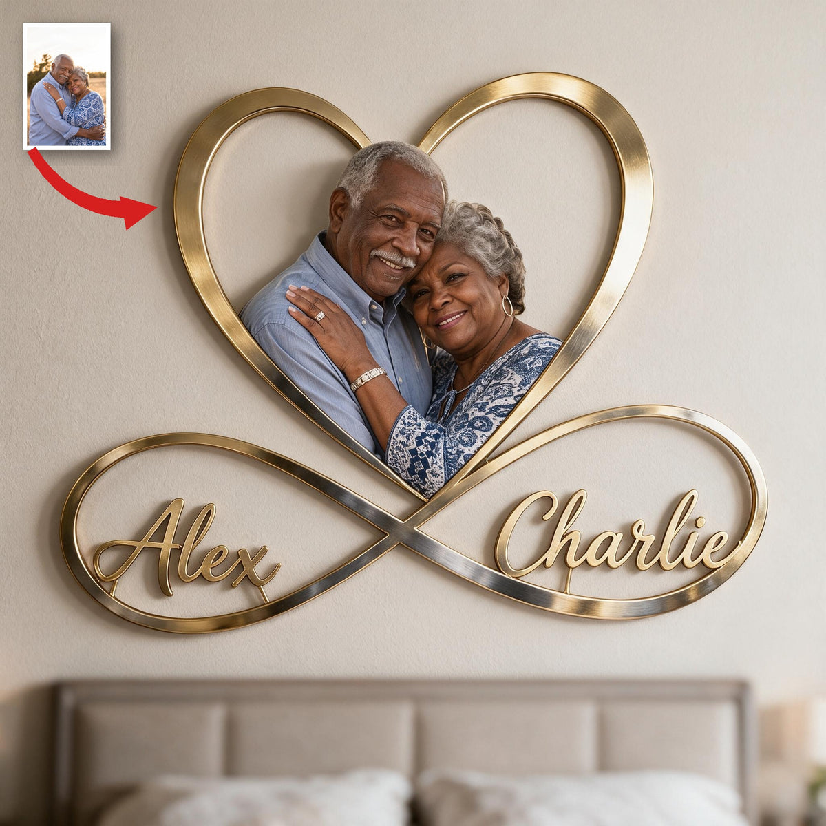 Personalized Custom Photo Older Black Couple Infinity Heart Metal Sign Bedroom Wall Decor