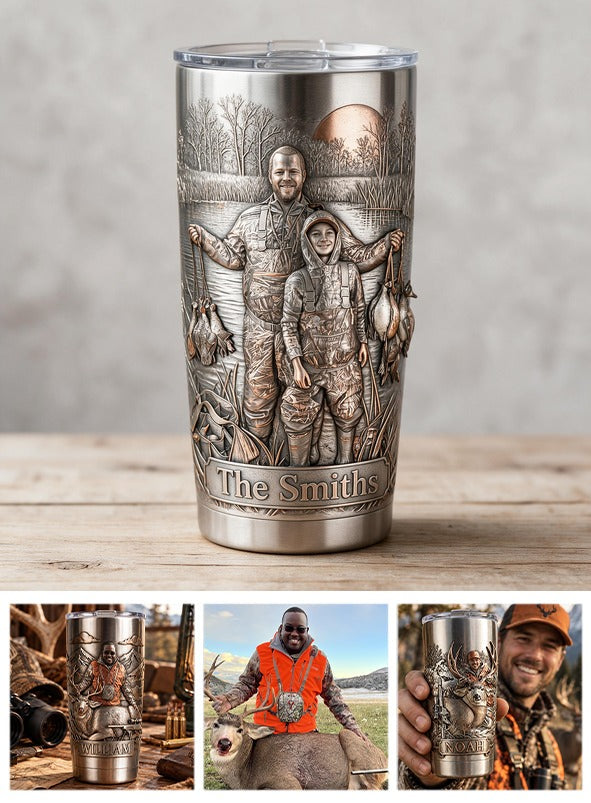 Personalized Custom Photo Father and Child Duck Hunters Tumbler Hunting Gift