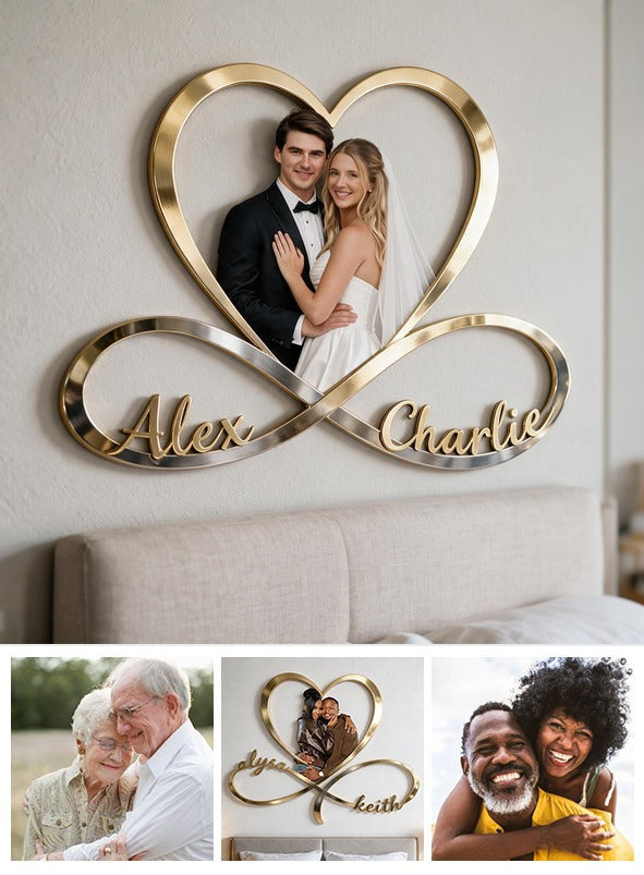 Personalized Custom Photo Wedding Couple Infinity Heart Metal Sign Bedroom Decor