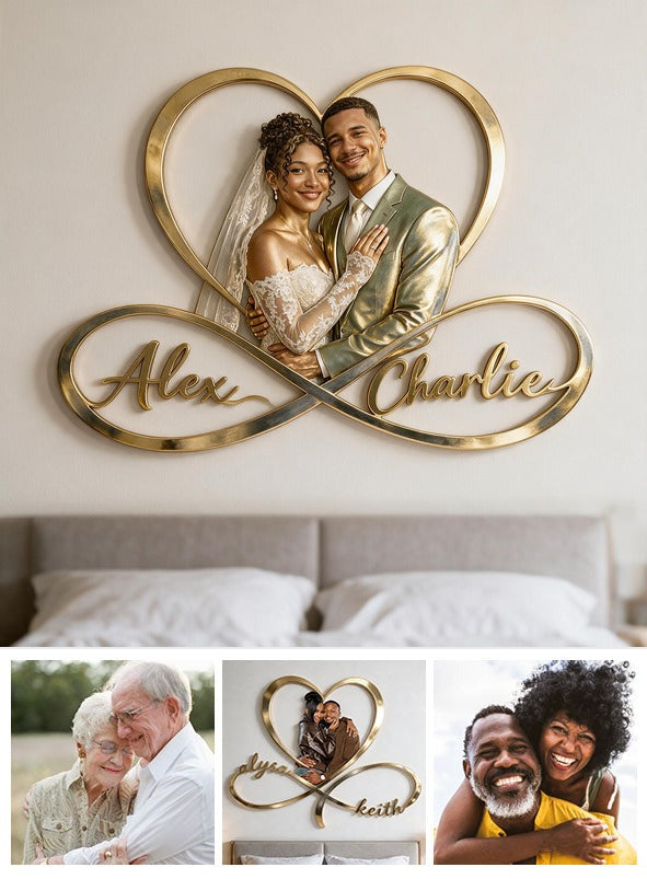 Personalized Custom Photo Wedding Latino Couple Infinity Heart Metal Sign Bedroom Wall Decor