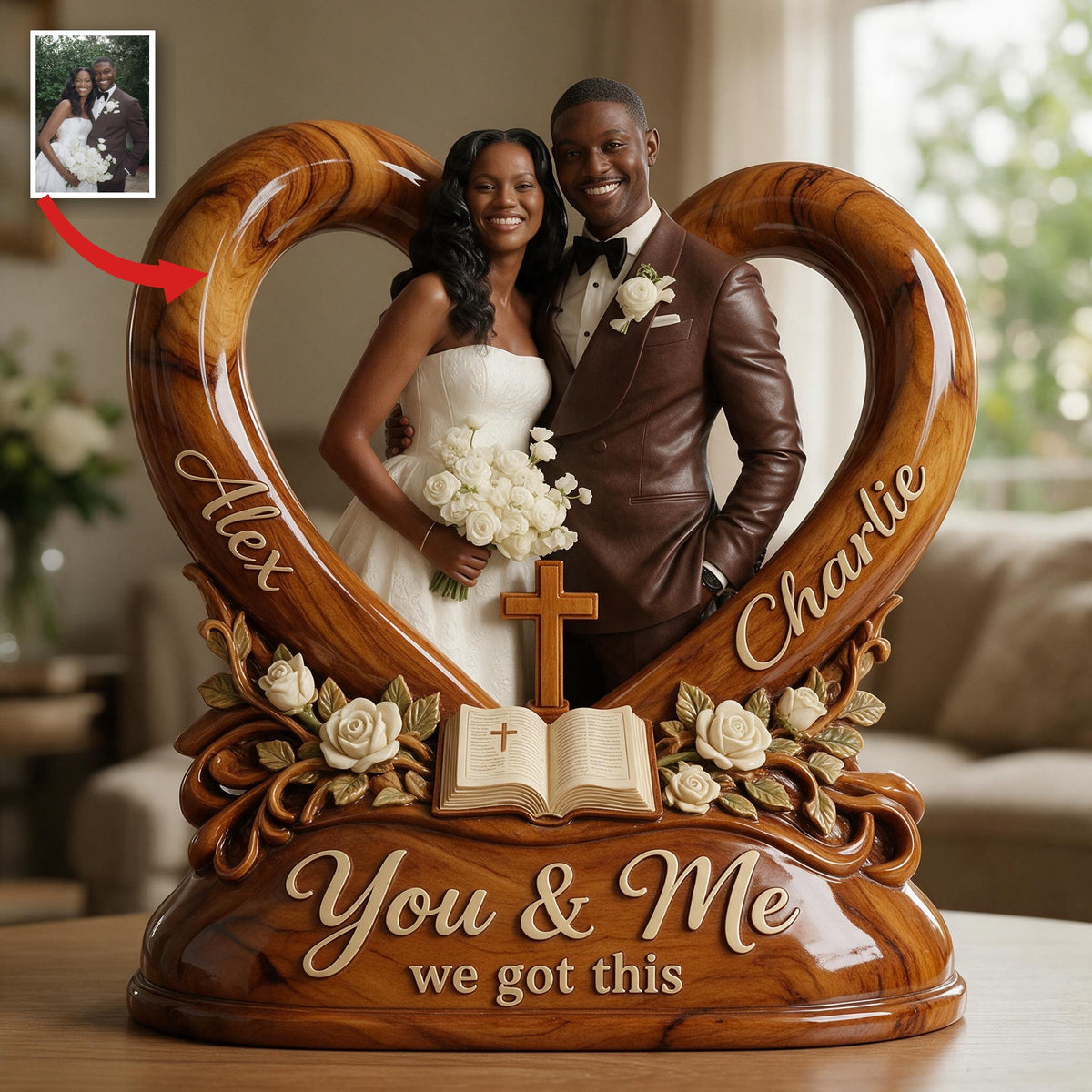 Personalized Custom Photo Wedding Black Couple Acrylic Plaque, Husband Wife Keepsake Gift