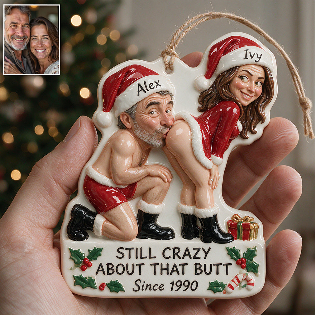 Personalized Custom Photo Christmas Middle-Aged Black Couple Funny 3D Ornament