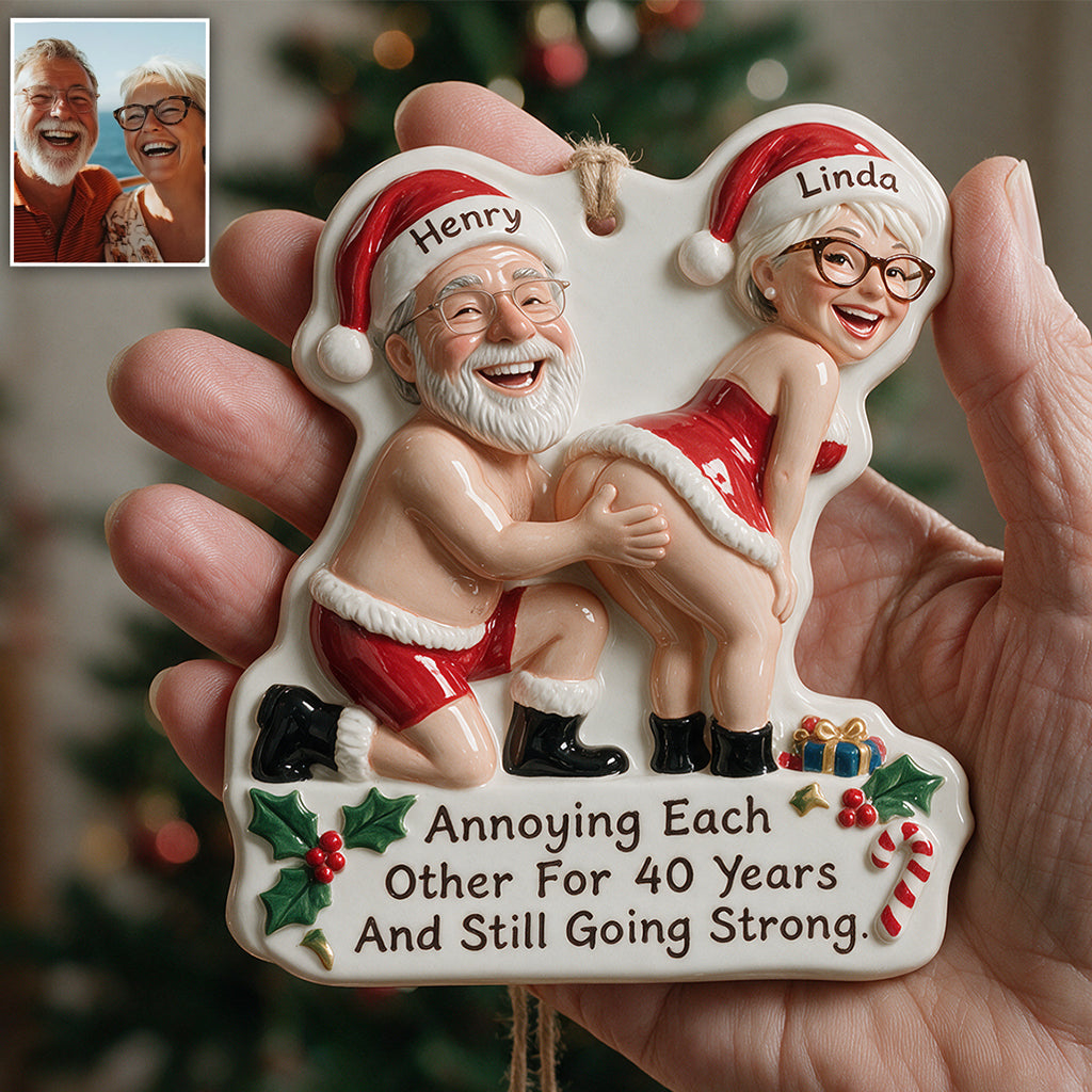Personalized Custom Photo Christmas Older Couple Funny Spicy 3D Ornament