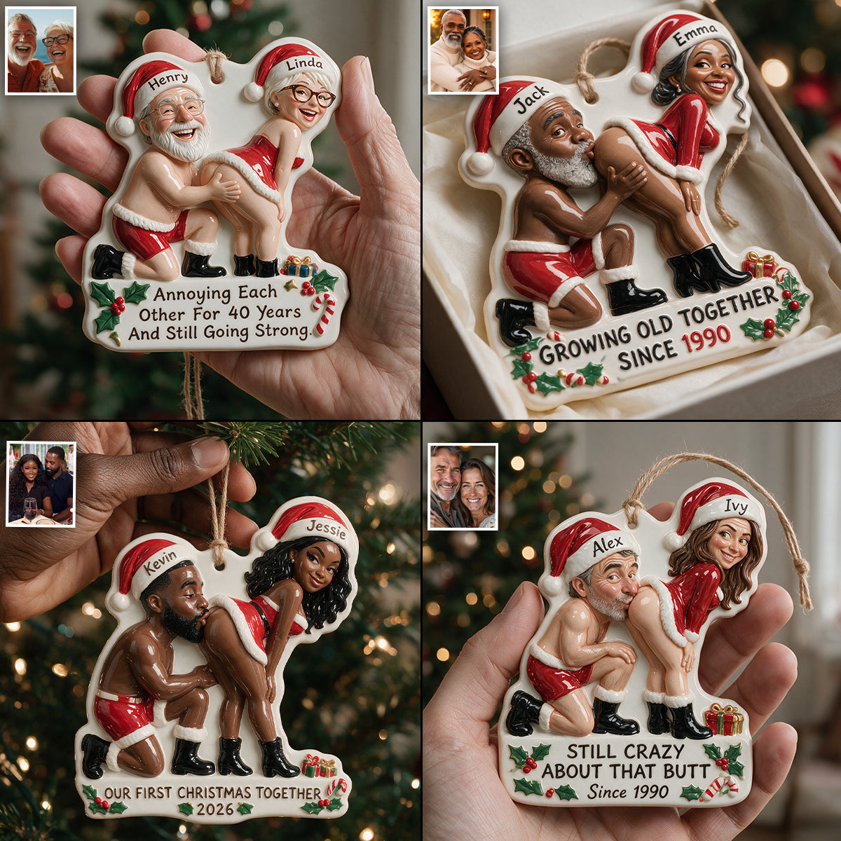 Personalized Custom Photo Christmas Black Couple Funny 3D Resin Ornament