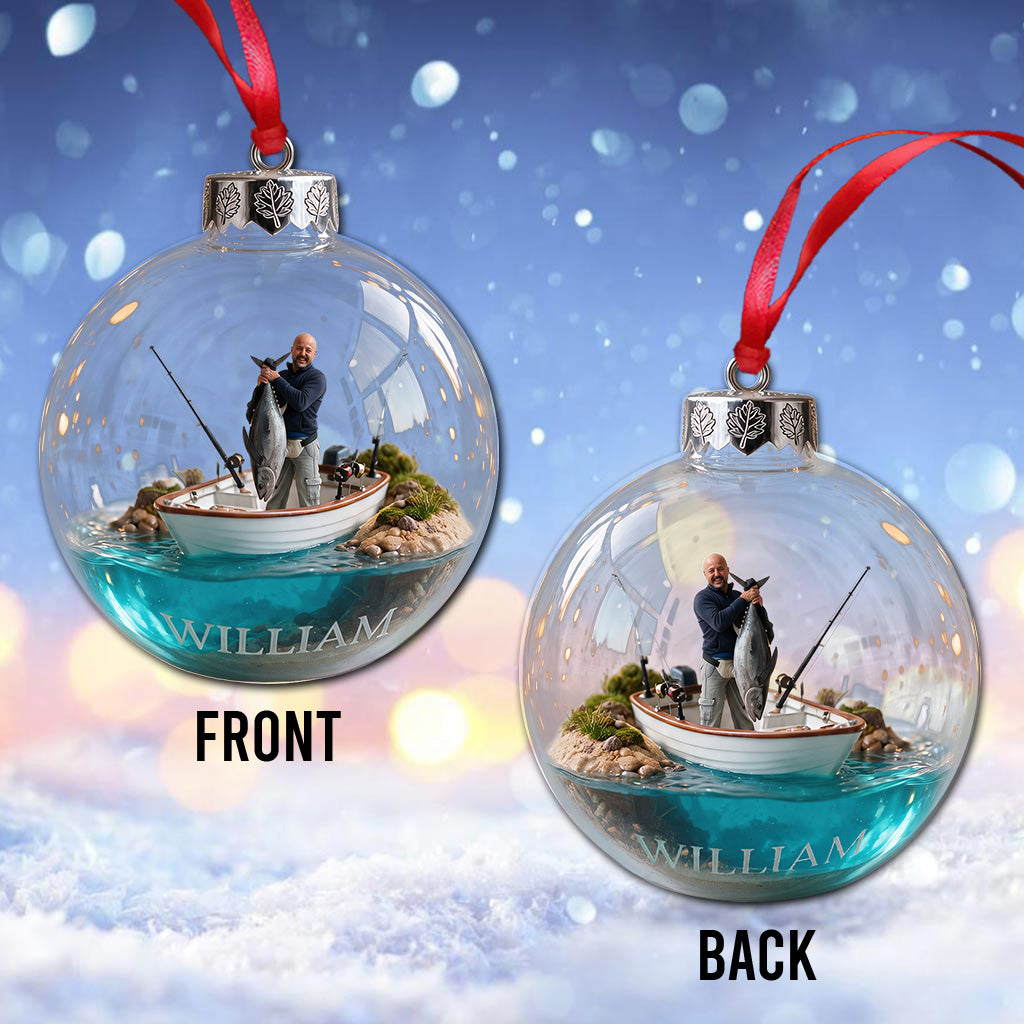 Personalized Christmas Middle-Aged Fisherman Fishing Ornament