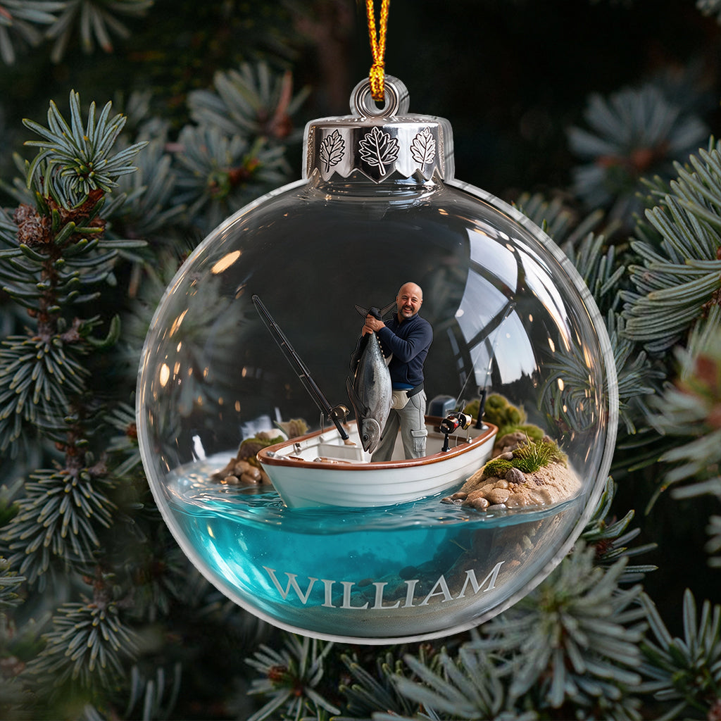 Personalized Christmas Middle-Aged Black Fisherman Fishing Ornament
