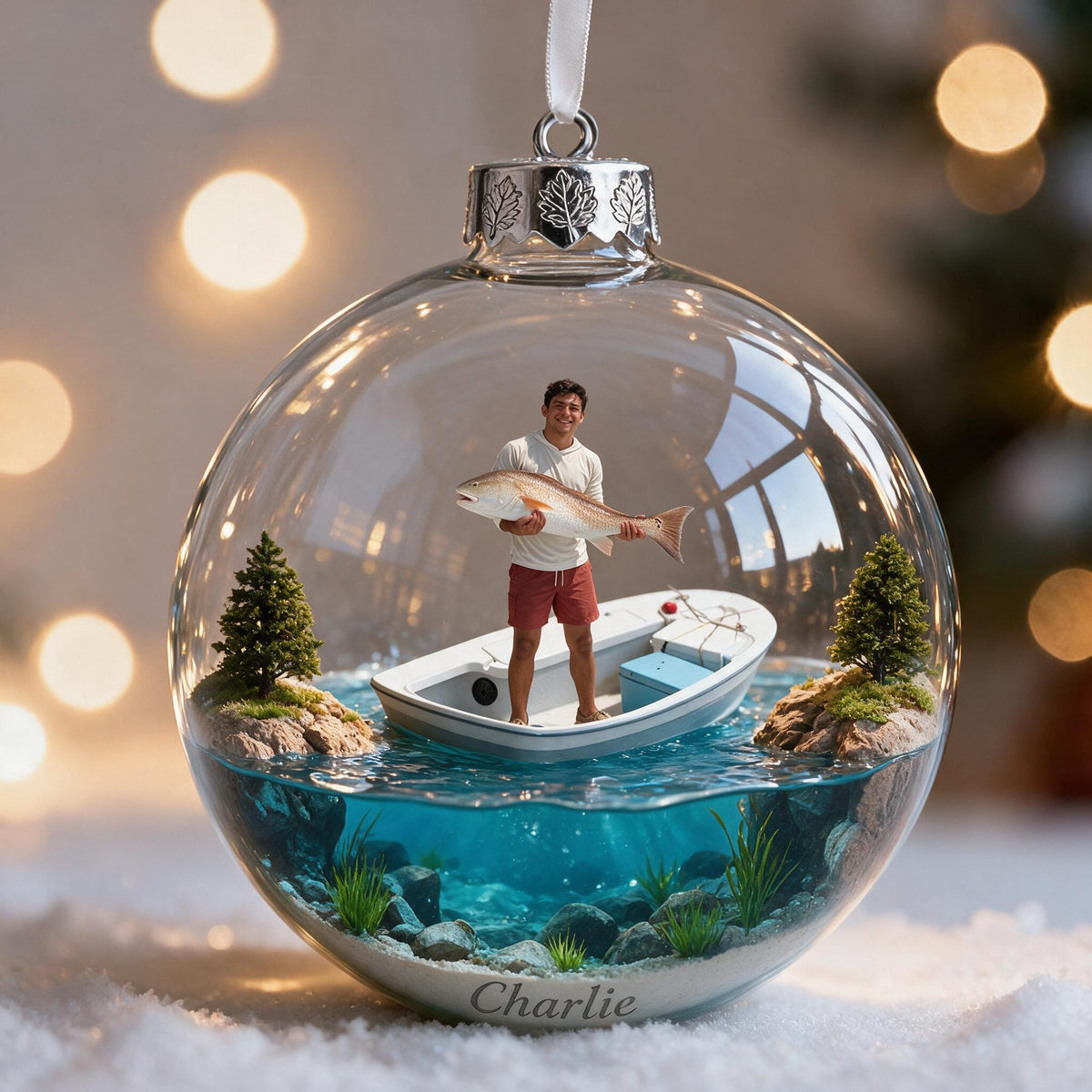 Personalized Christmas Latino Fisherman Fishing Ornament