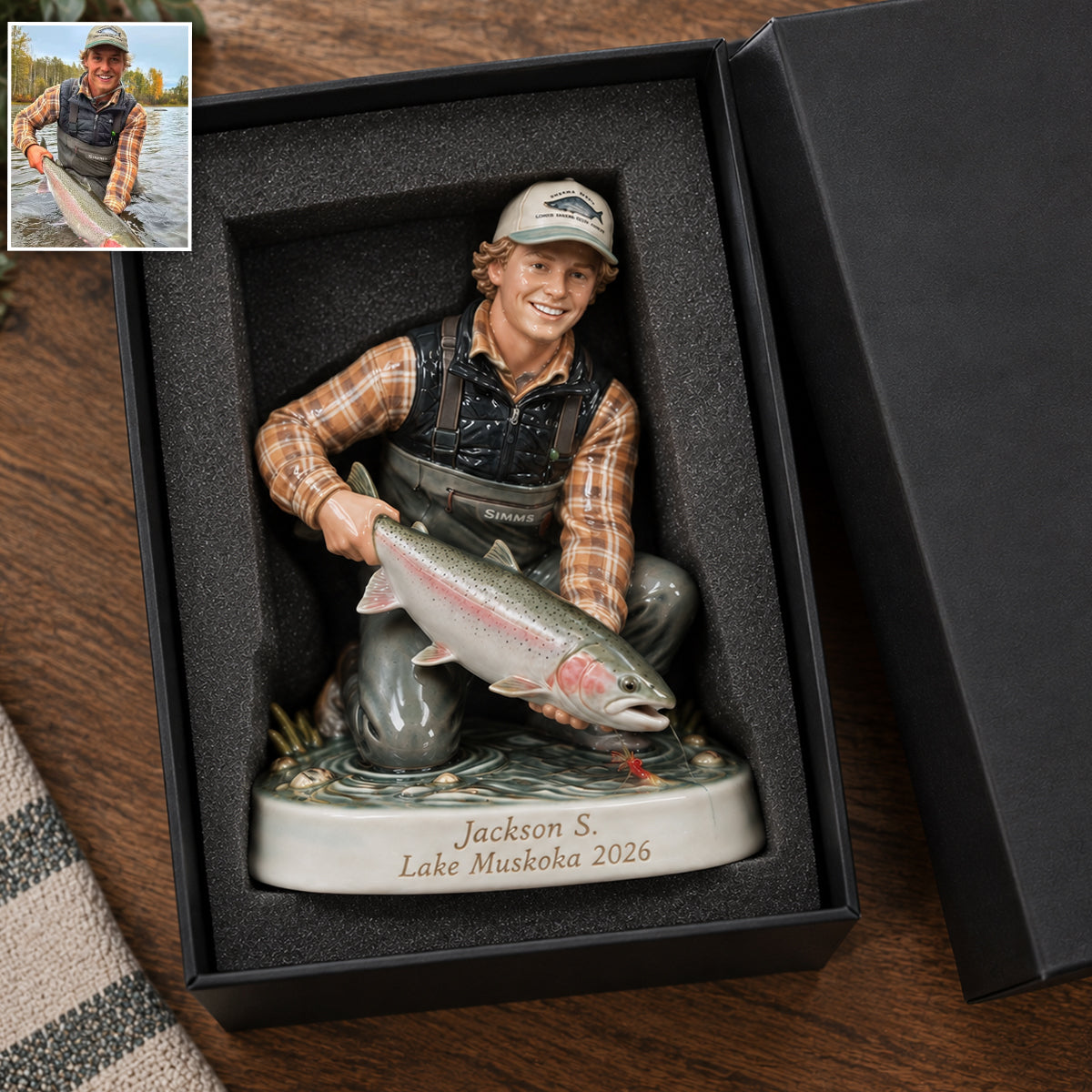 Personalized Custom Photo Father and Child with Fish 3D Resin Plaque Fishing Home Decor Gift