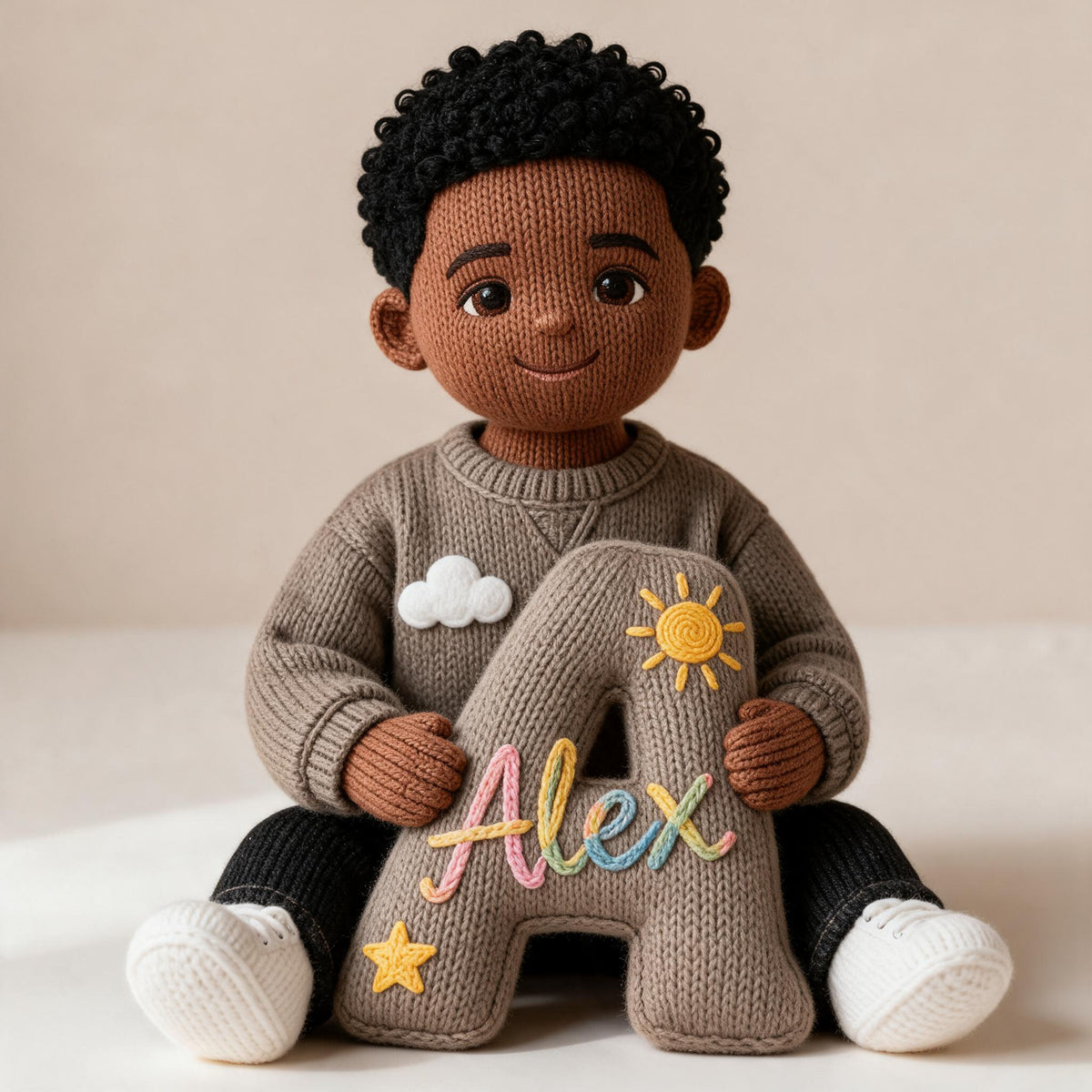 Personalized Custom Photo Black Little Boy Faux Fur Pillow Son Grandson Gift