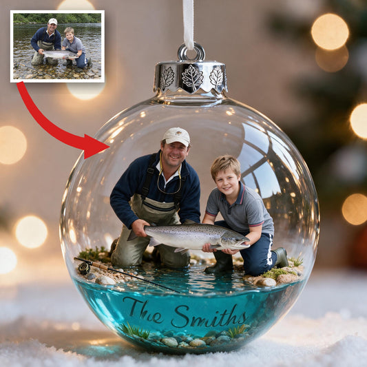 Personalisierte Foto-Weihnachtsornament Vater und Kind mit Fisch