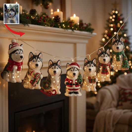 Guirlande lumineuse personnalisée avec photo de Noël Husky Sibérien