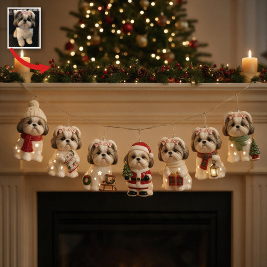 Personalisierte Foto-Weihnachtslichter mit flauschigen Shih Tzus