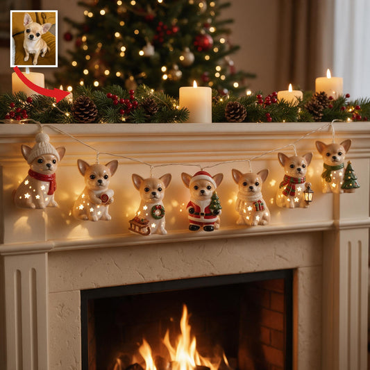 Guirlande lumineuse personnalisée avec photo de chiot Chihuahua blanc pour Noël