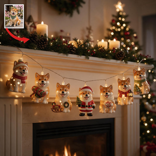 Guirlande lumineuse personnalisée avec photo de Noël Shiba Inu adulte