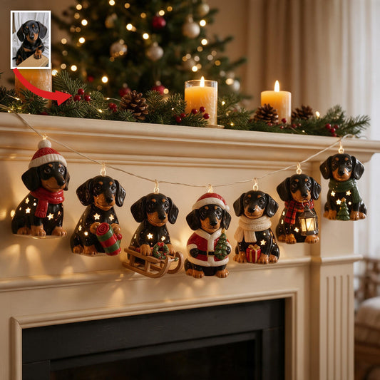 Personalisierte Foto Weihnachts-Dackel Welpen Lichterkette Dekoration