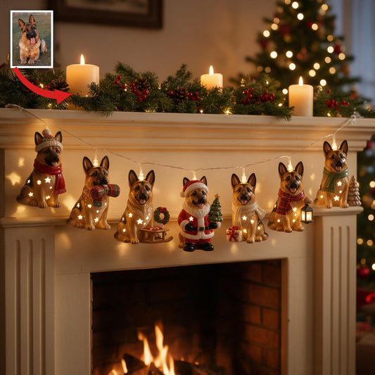 Personalisierte Foto-Weihnachtslichter für Erwachsene mit Schäferhund