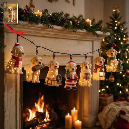 Guirlande lumineuse personnalisée photo Golden Retriever pour Noël