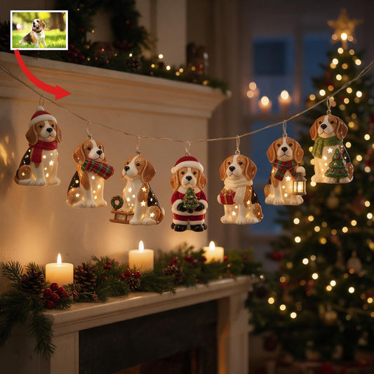 Personalisierte Foto-Weihnachtslichter Tricolor Beagle Dekoration