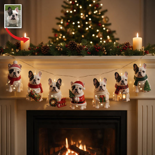 Personalisierte Foto Weihnachtslichter mit Französischem Bulldoggen-Design