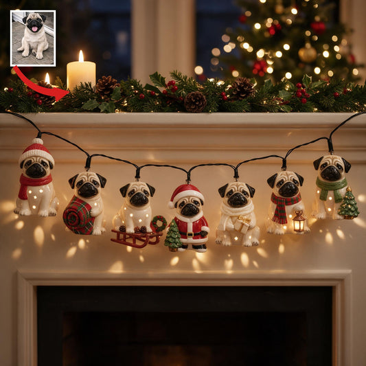 Guirlande Lumineuse Personnalisée Photo Noël Pug Masque Noir Décor