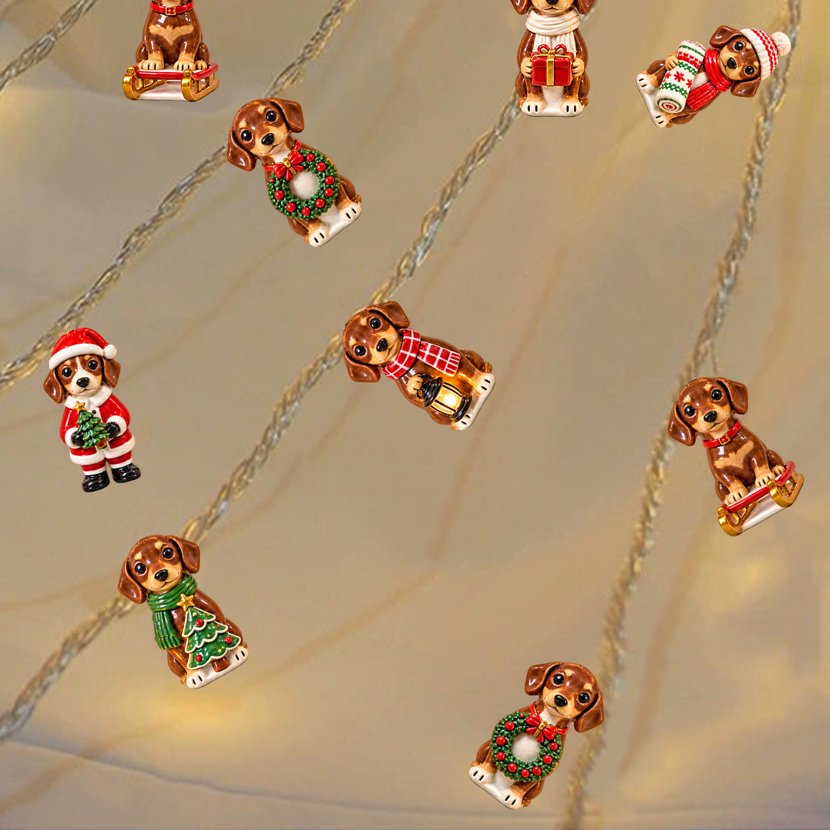 Personalized Custom Photo Christmas Dachshund Puppy String Lights Holiday Decor