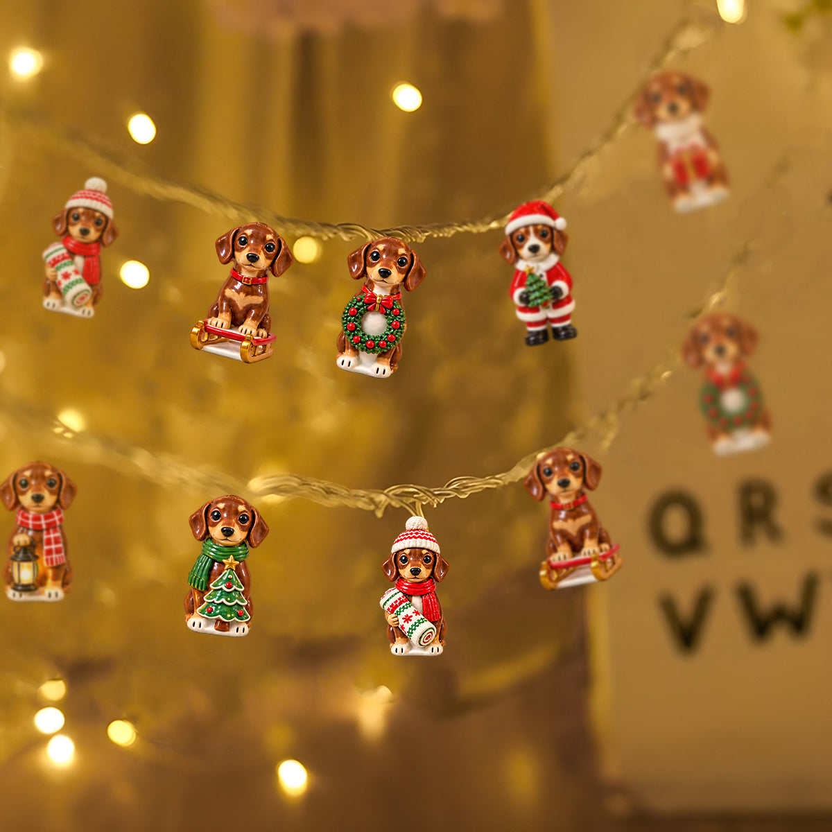 Personalized Custom Photo Christmas Dachshund Puppy String Lights Holiday Decor