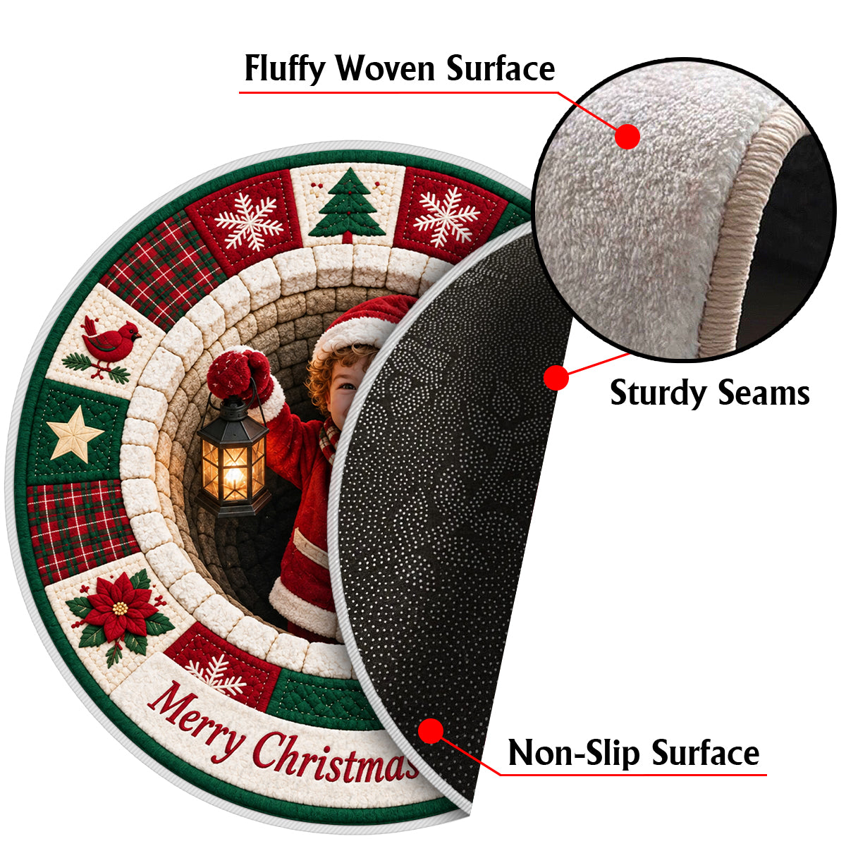 Personalized Christmas Black Christmas Baby Girl Non-Slip Tufted Rug Holiday Home Decor