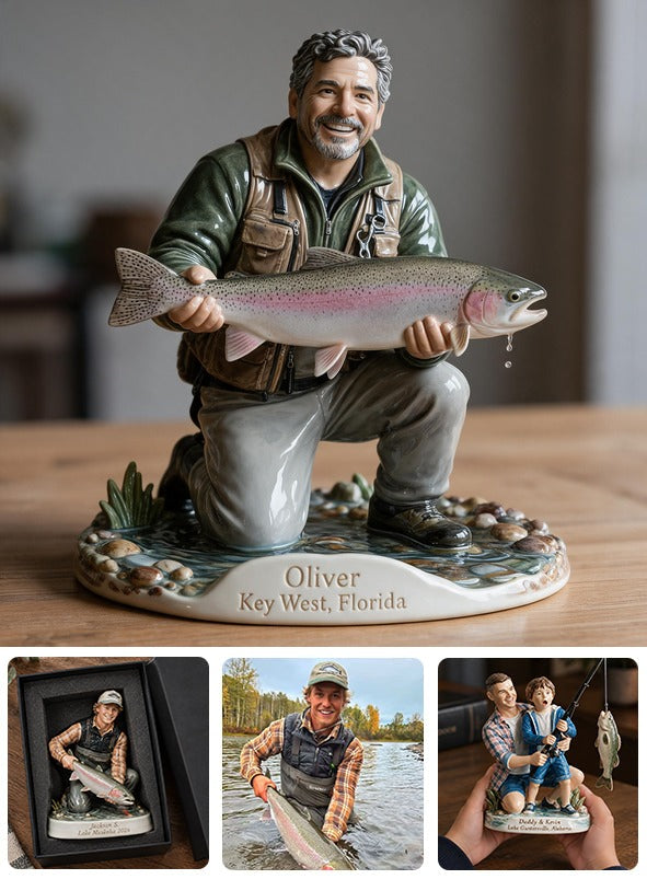 Personalized Custom Photo Middle-Aged Latino Fisherman 3D Resin Plaque Fishing Gift