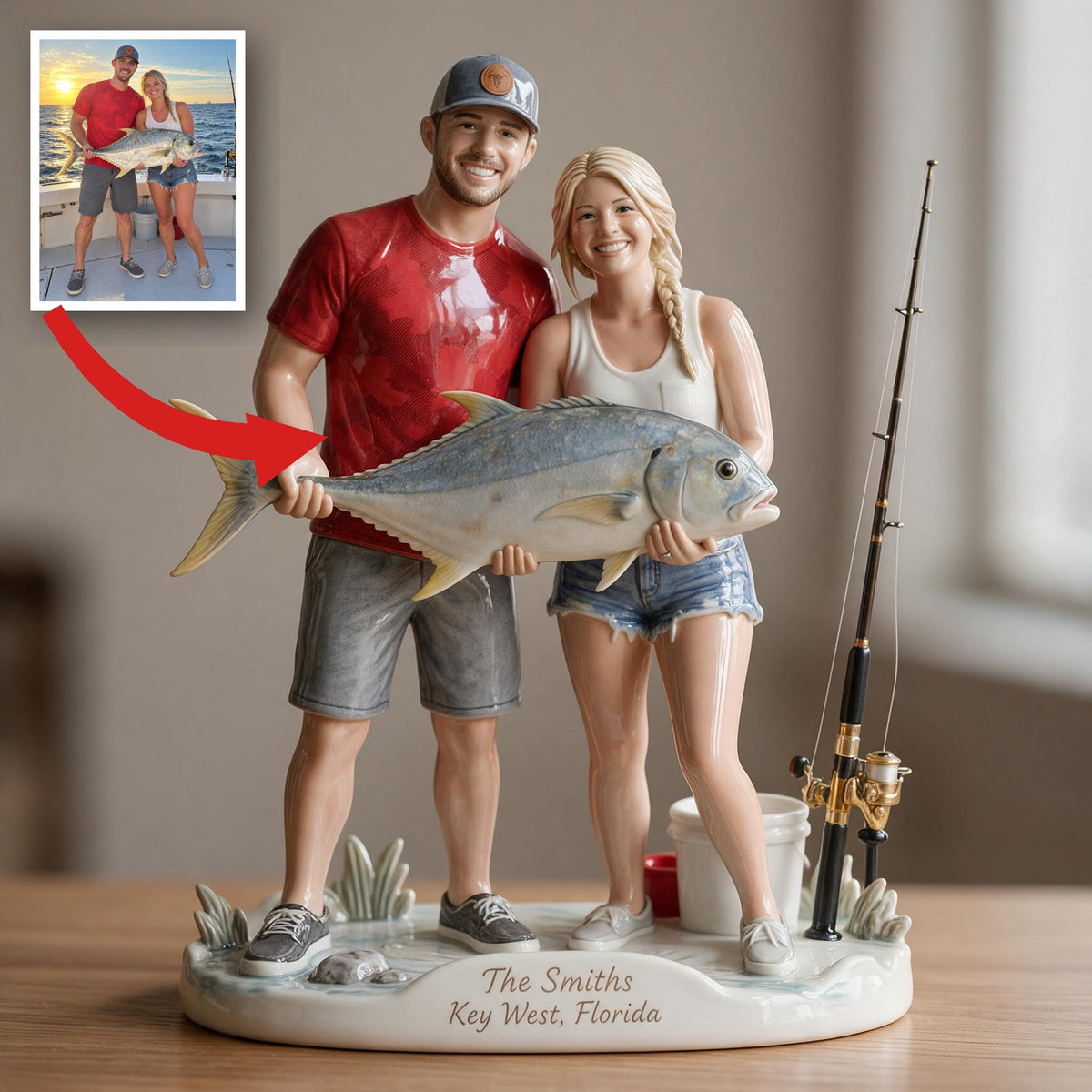 Personalized Custom Photo Fishing Couple 3D Resin Plaque Home Decor Gift