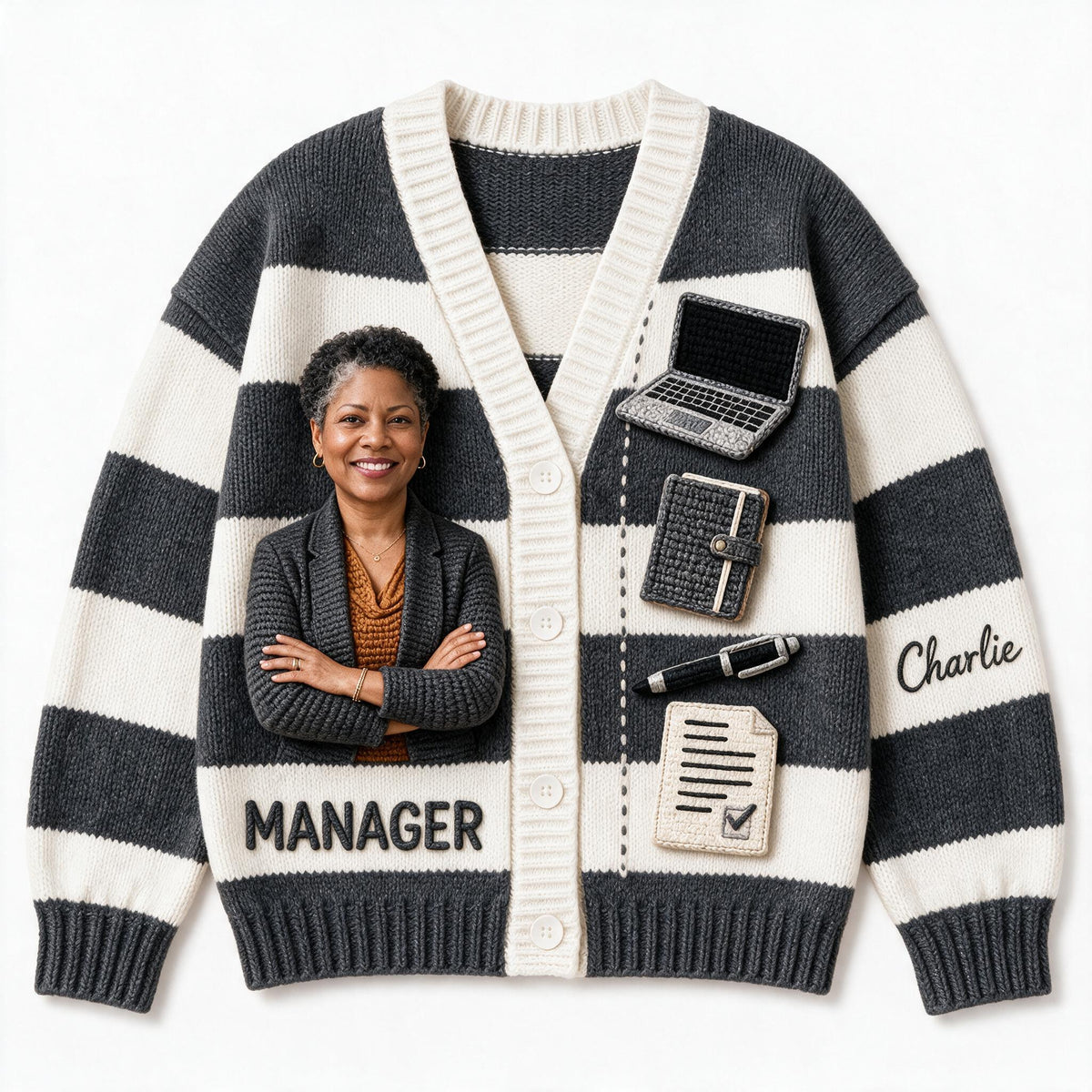 Personalized Older Black Female Manager Cardigan Sweater Office Work Gift