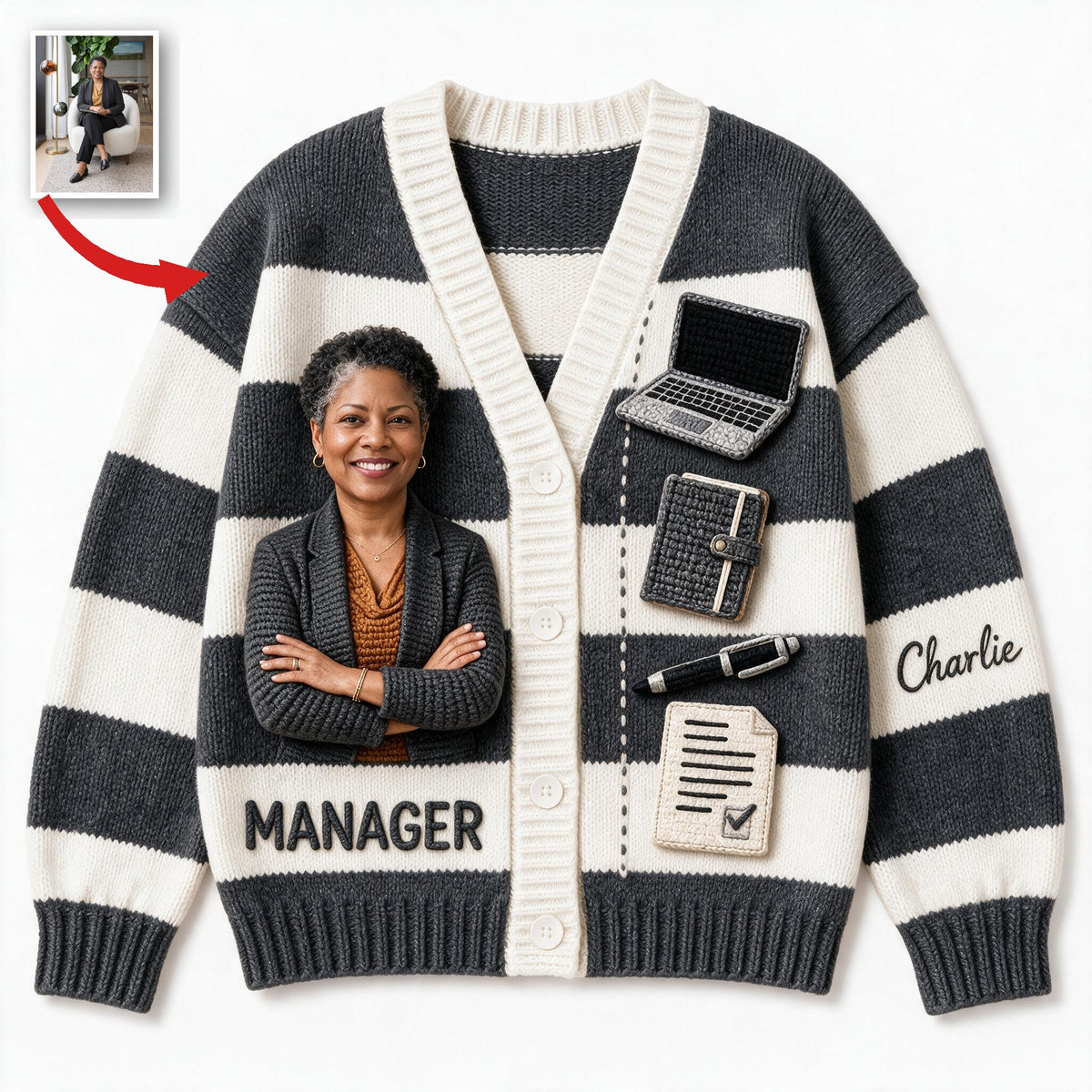 Personalized Older Black Female Manager Cardigan Sweater Office Work Gift