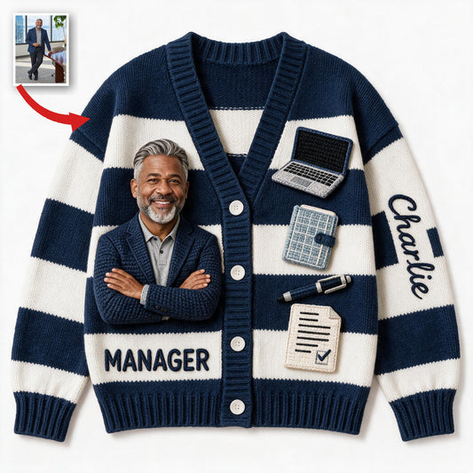 Personalisierter Cardigan für ältere schwarze männliche Manager - Geschenk fürs Büro