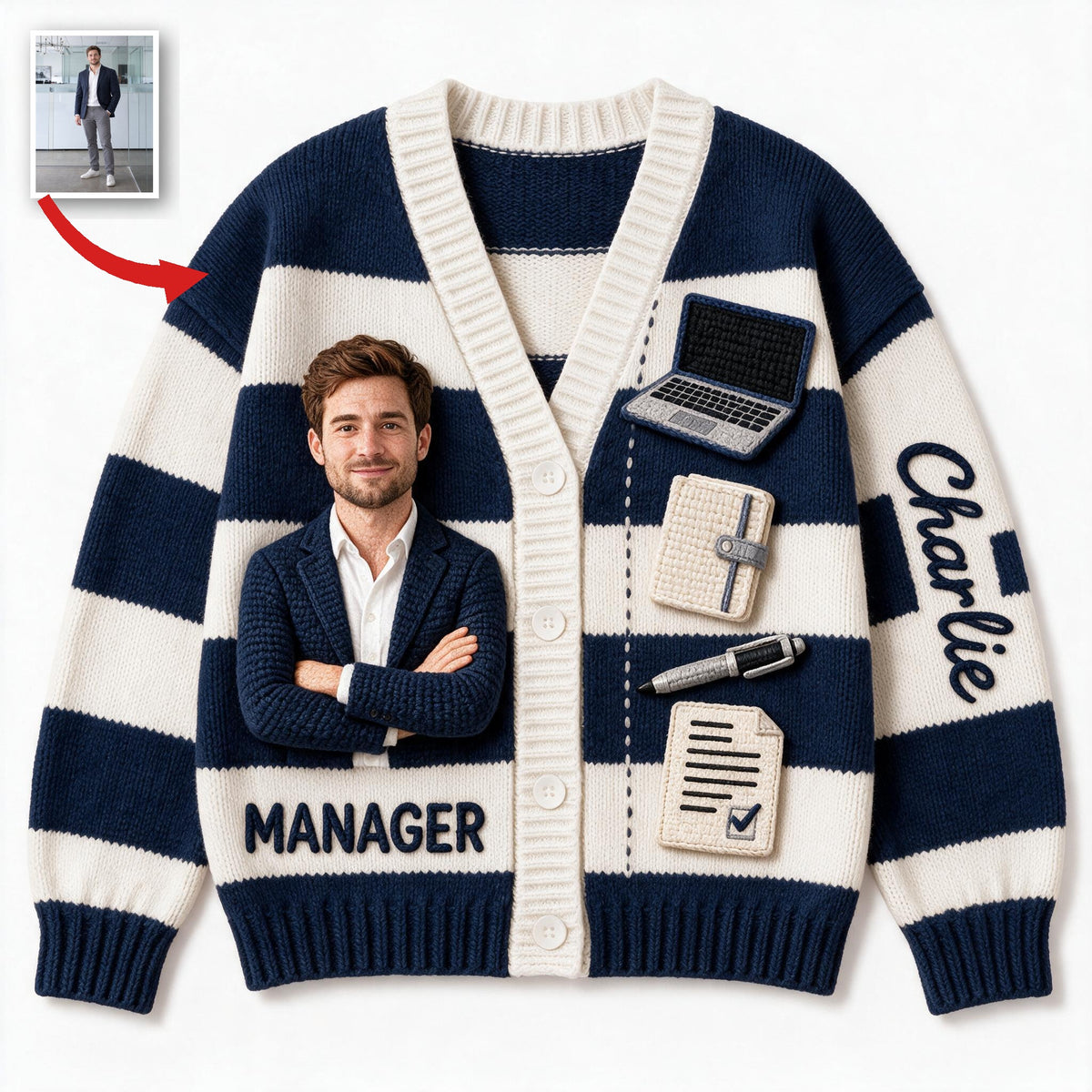 Personalized Male Office Colleague Cardigan Sweater Coworker Gift