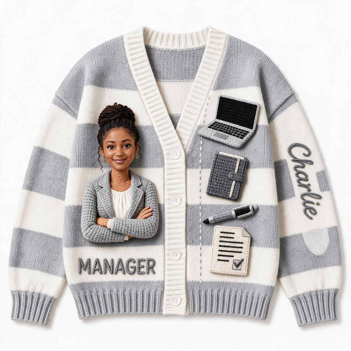 Personalized Black Female Office Manager Cardigan Sweater Colleague Work Gift