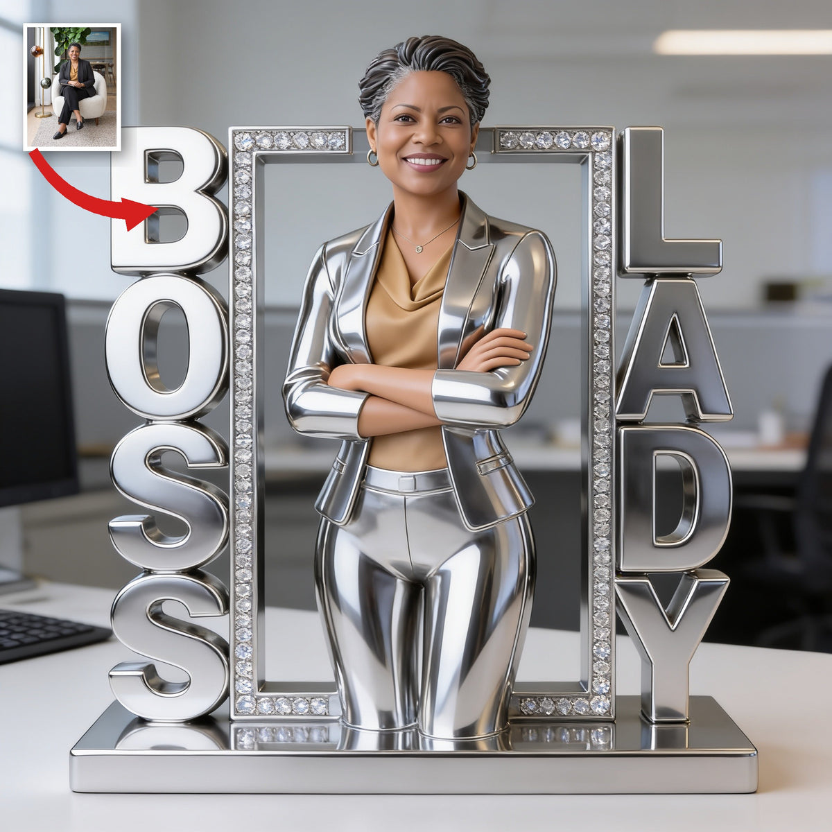 Personalized Custom Photo Older Black Female Boss Lady Acrylic Plaque Office Gift