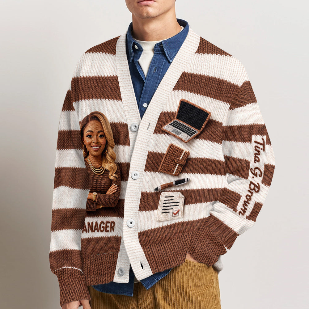 Personalized Older Male Office Cardigan Sweater Work Gift