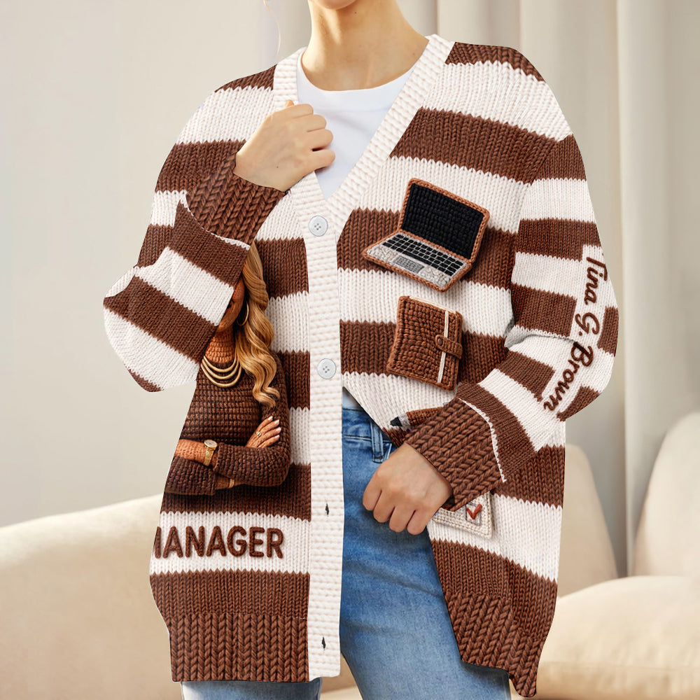 Personalized Older Black Male Manager Cardigan Sweater Office Work Gift
