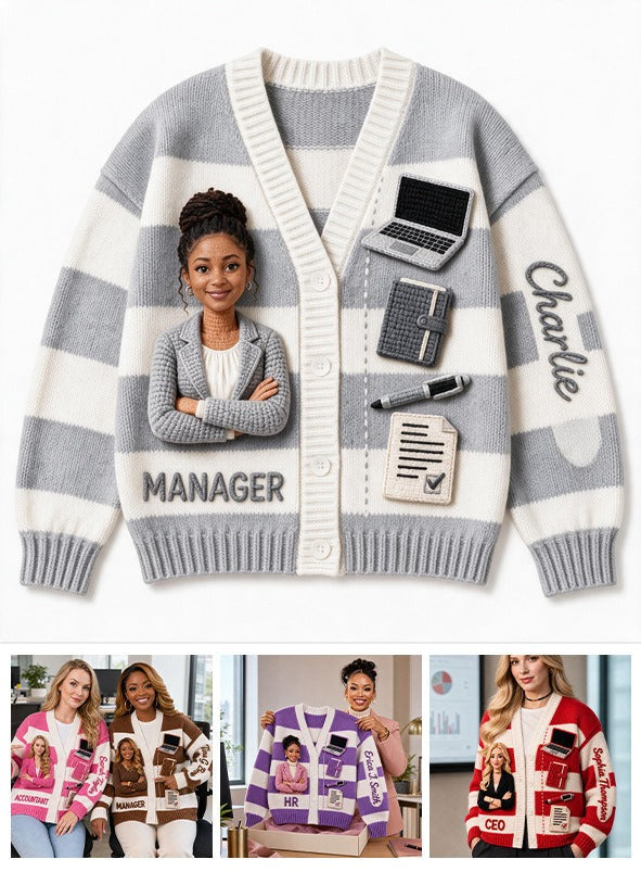 Personalized Black Female Office Manager Cardigan Sweater Colleague Work Gift