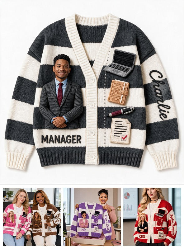 Personalized Black Male Office Manager Cardigan Sweater Work Gift