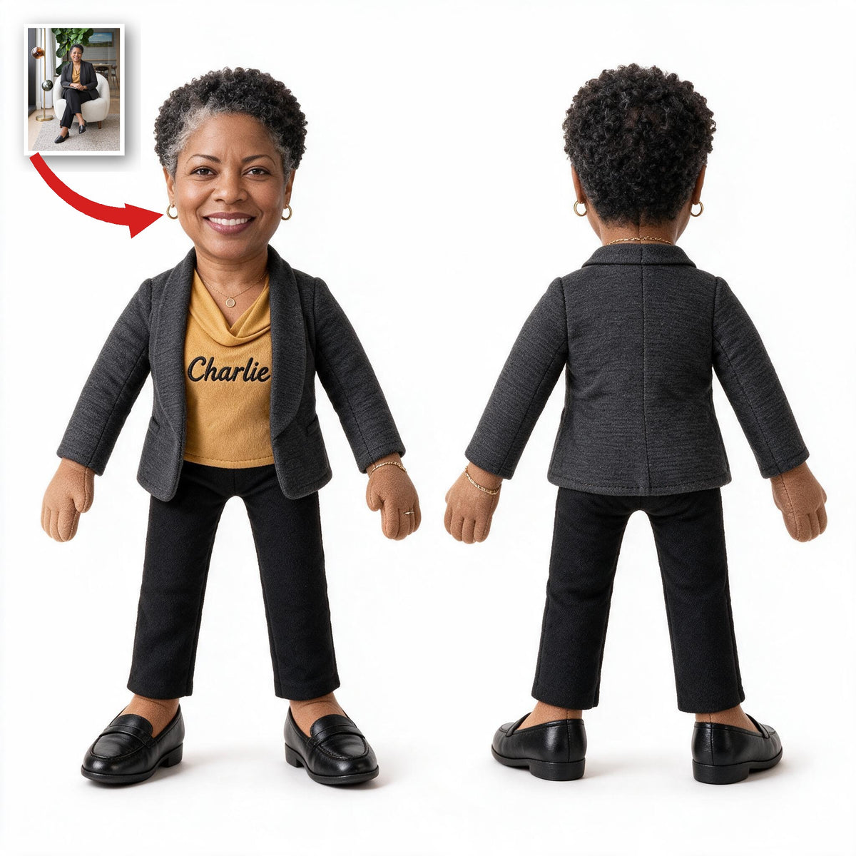 Personalized Older Black Female Posable Plush Doll Custom Colleague Gift