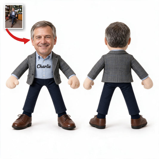 Poupée en Peluche Personnalisée pour Collègue Masculin Âgé