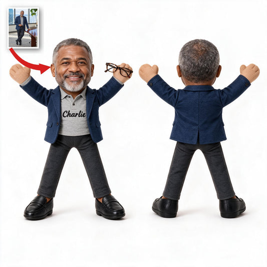 Poupée en Peluche Personnalisée Homme Noir Âgé - Cadeau Souvenir