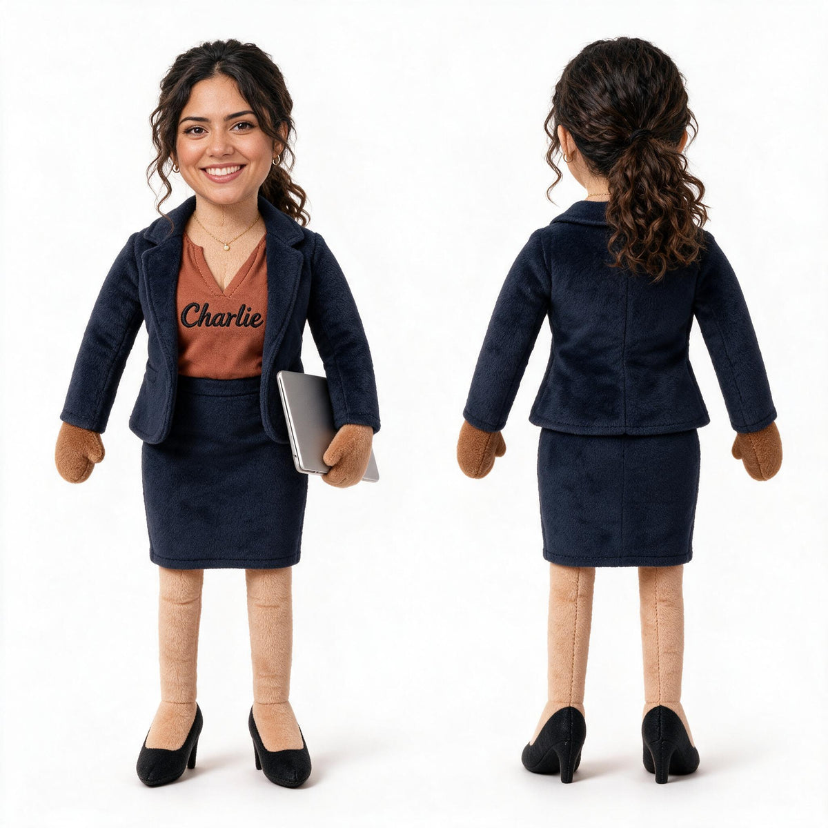 Personalized Latina Female Office Colleague Posable Plush Doll Coworker Gift