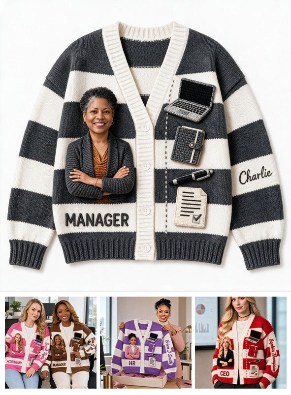 Personalized Older Black Female Manager Cardigan Sweater Office Work Gift